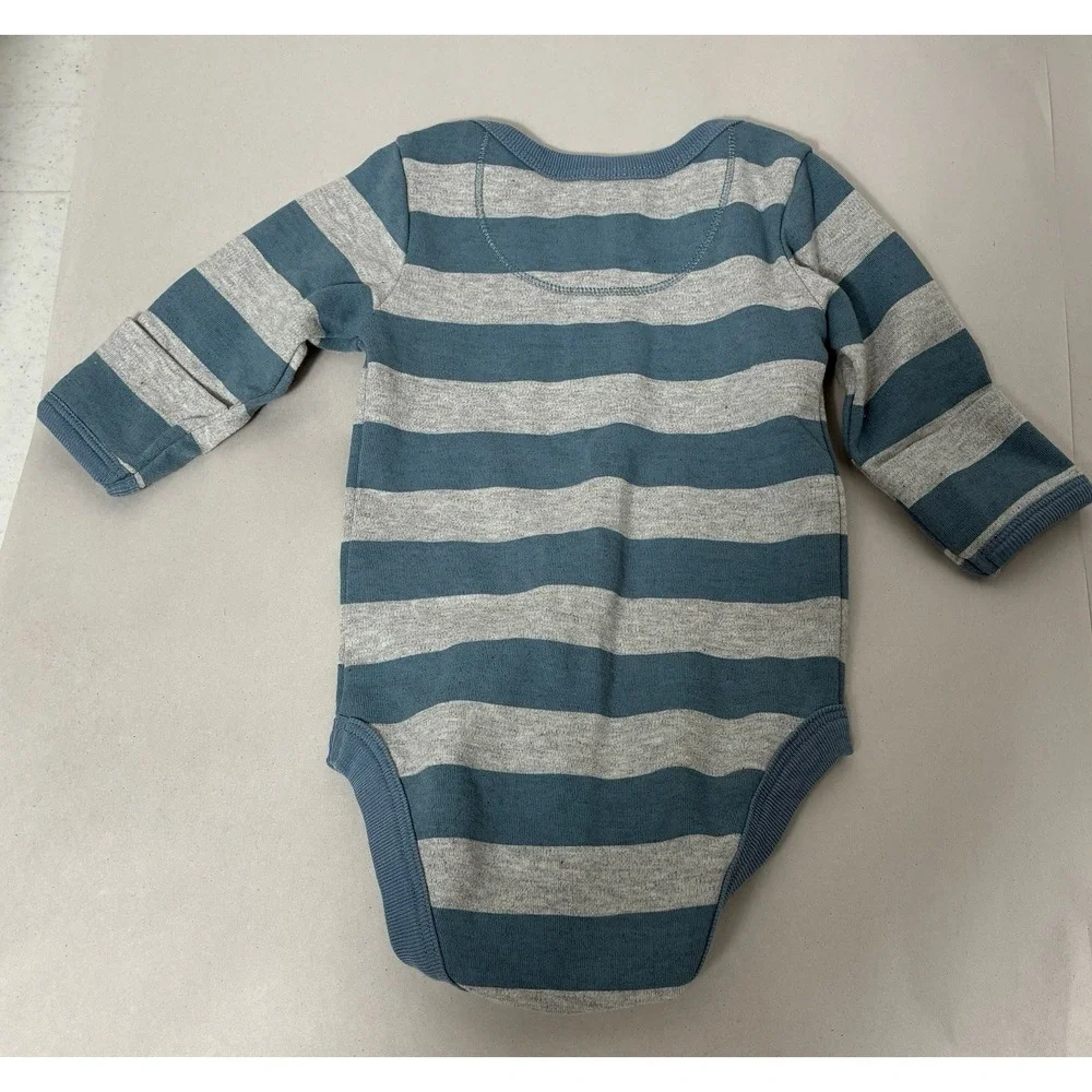 Pact Long Sleeve Baby Boy Bodysuit 0-3m Blue/gray Striped Organic Cotton‎